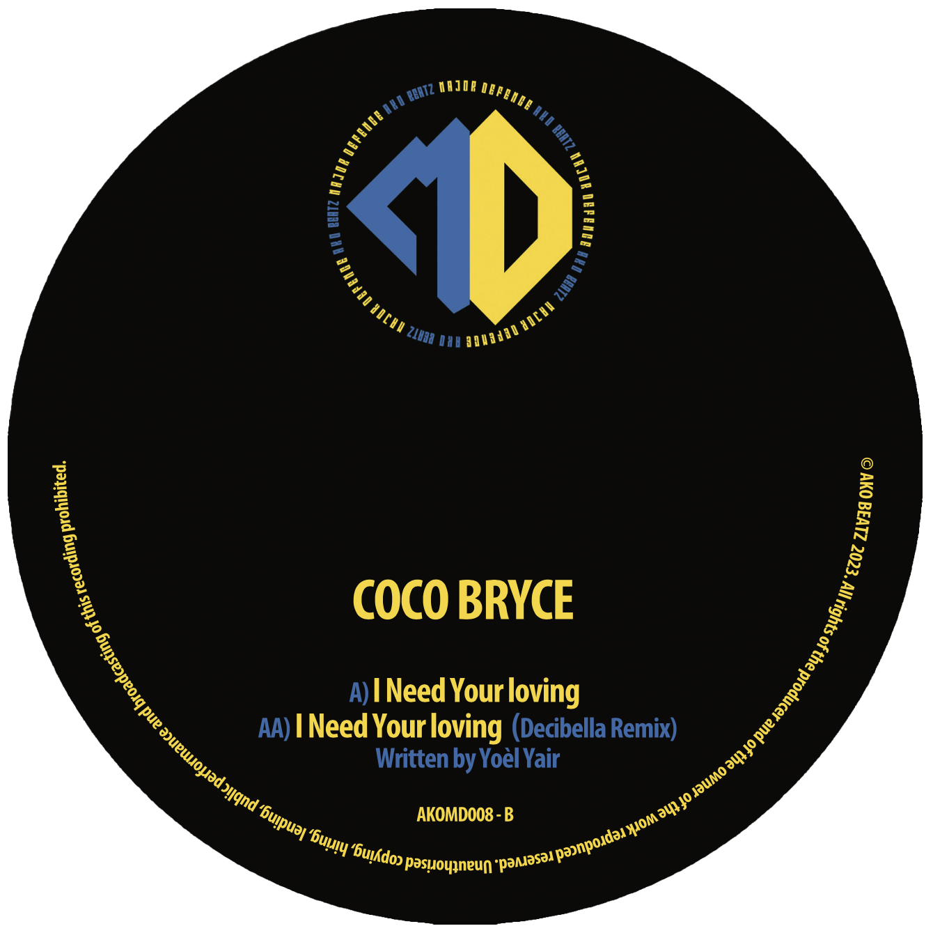 AKOMD 008: COCO BRYCE - I NEED YOUR LOVING / I NEED YOUR LOVING (DECIBELLA REMIX) DIGITAL