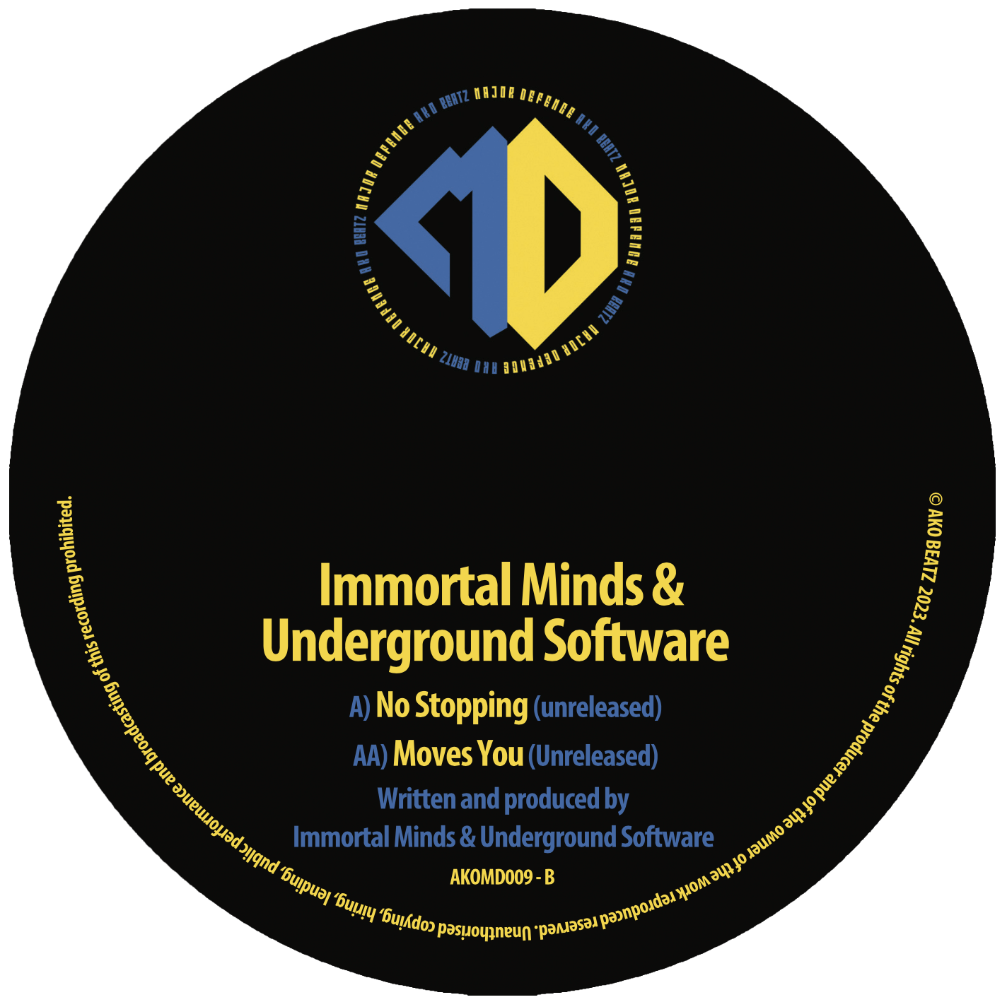 AKOMD 009: IMMORTAL MINDS & UNDERGROUND SOFTWARE - NO STOPPING / MOVES YOU - SMOKED GREEN VINYL